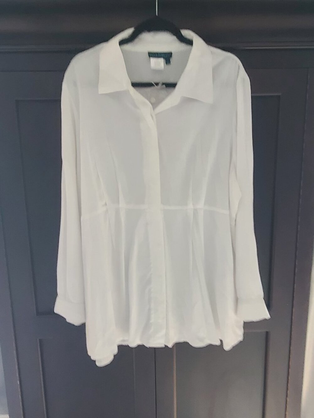NWT Ulla Popken Women's Size 20/22 Long Sleeve White Rayon Collared Tunic Top